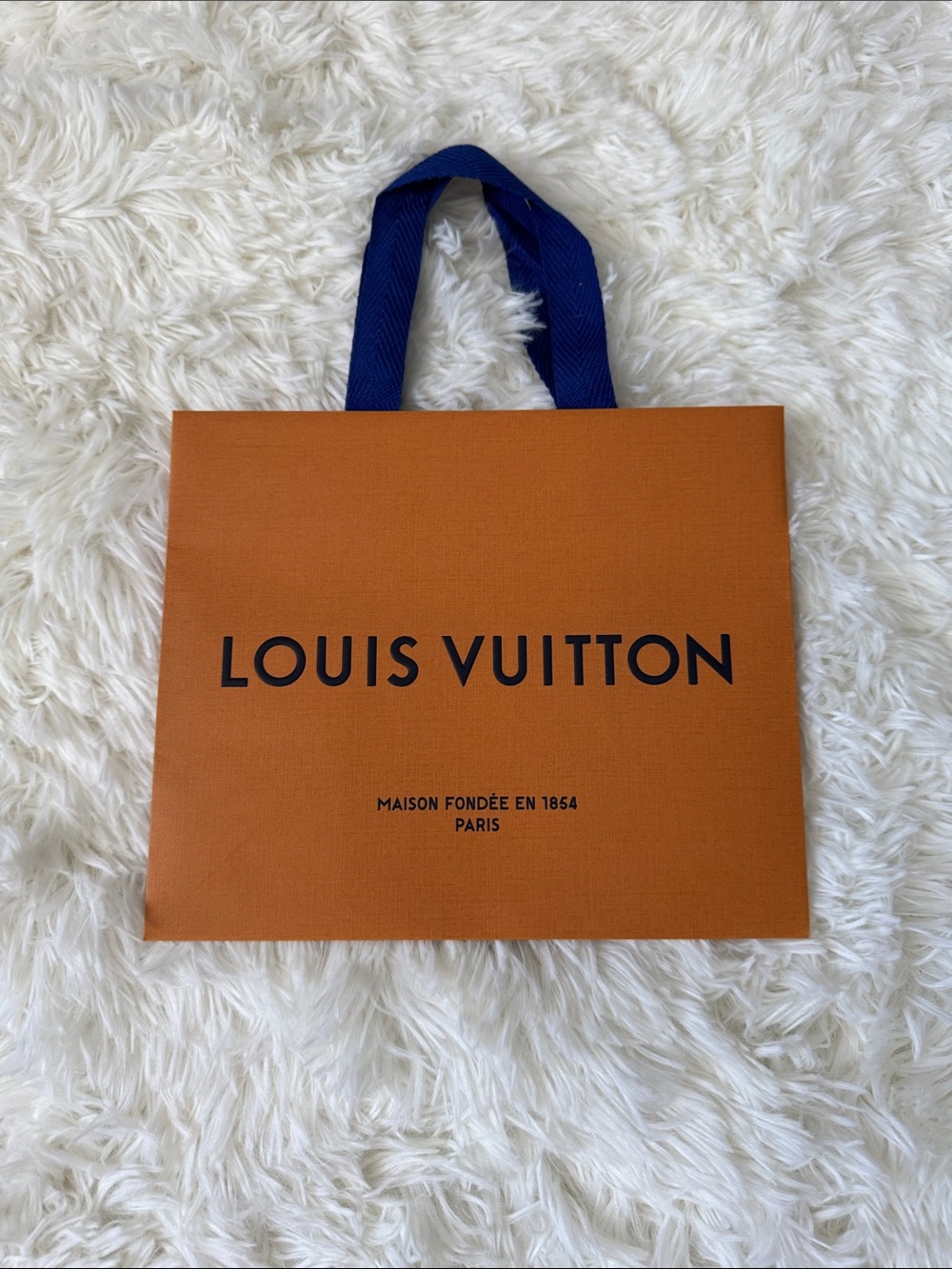 Louis Vuitton Orange Gift Bag with Blue Ribbon Handles